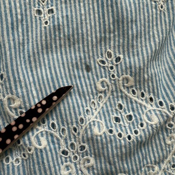 Anthropologie Cezzane Striped Eyelet Dress Loungewear Button Down Shirt Dress XS - Picture 9 of 12
